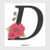 Bloemstel, monogram D, letter D, bloemen, monogr Sticker (Vel)
