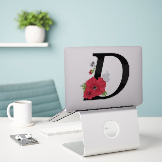 Bloemstel, monogram D, letter D, bloemen, monogr Sticker (Laptop op bureau)