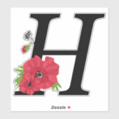 Bloemstel, monogram H, letter H, bloemen, monogra Sticker (Vel)