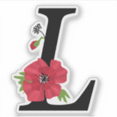 Bloemstel, monogram L, letter L, bloemen, monogra Sticker (Voorkant)