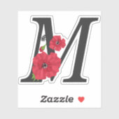Bloemstel, monogram M, letter M, bloemen, monogra Sticker (Vel)