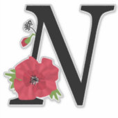 Bloemstel, monogram N, letter N, bloemen, monogra Sticker (Voorkant)
