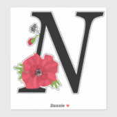 Bloemstel, monogram N, letter N, bloemen, monogra Sticker (Vel)