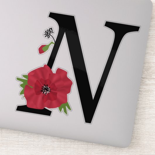 Bloemstel, monogram N, letter N, bloemen, monogra Sticker (Detail)