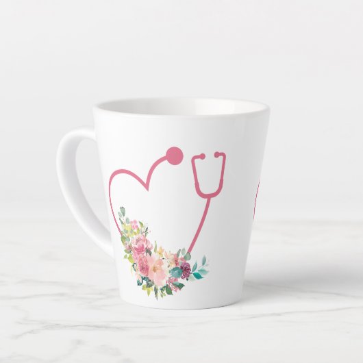  Bloemstethoscoop Hart Latte Mok (Linkerhoek)