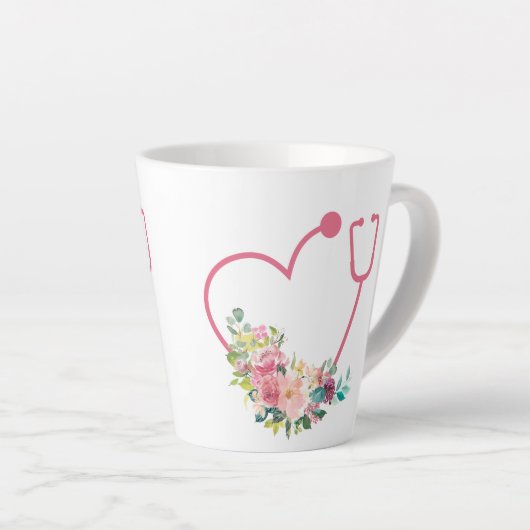  Bloemstethoscoop Hart Latte Mok (Rechterhoek)
