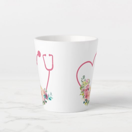  Bloemstethoscoop Hart Latte Mok (Voorkant)