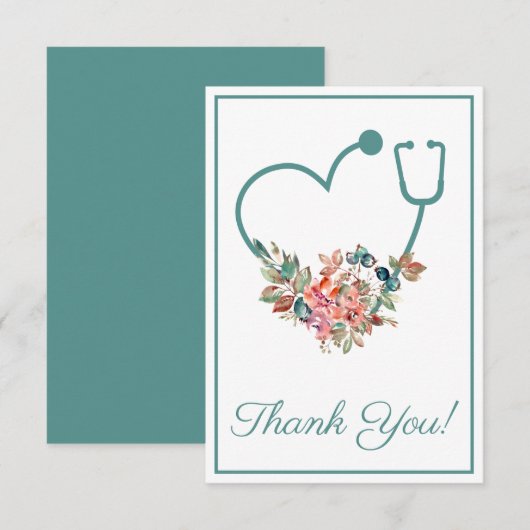 Bloemstethoscoop Hart Medische Verpleegkundige of  Bedankkaart (Voorkant / Achterkant)
