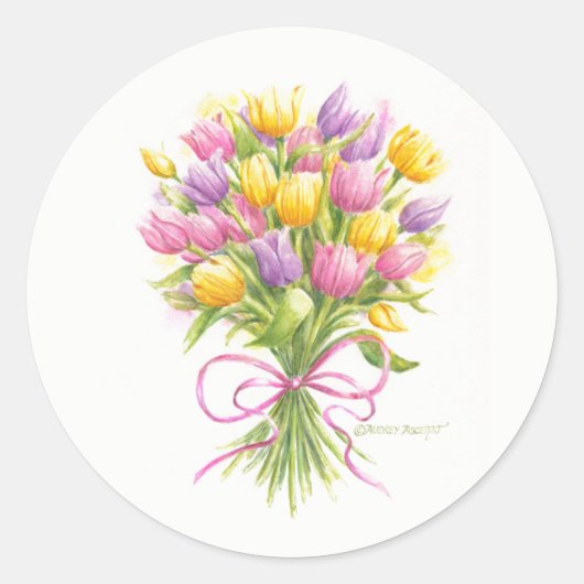 Bloemstickers Tulpenboeket Ronde Sticker (Voorkant)