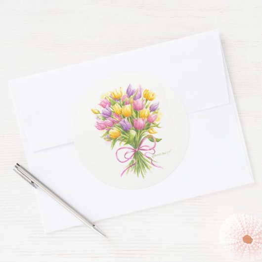 Bloemstickers Tulpenboeket Ronde Sticker (Envelop)