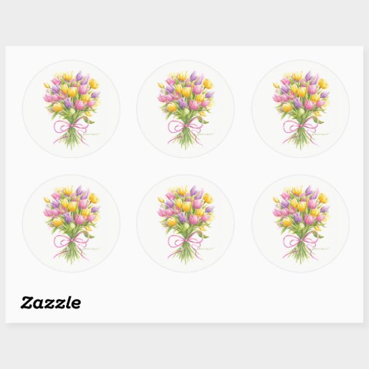 Bloemstickers Tulpenboeket Ronde Sticker (Vel)