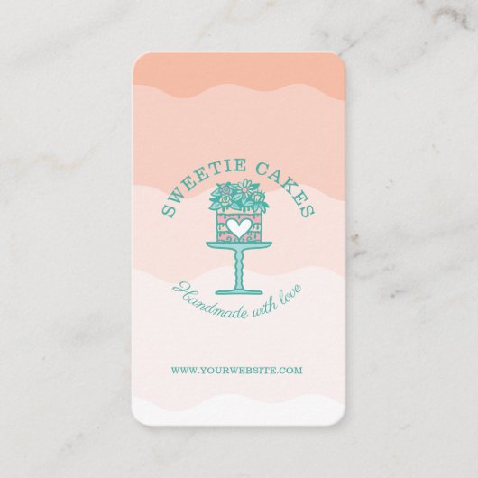 Bloemstijl Bakkerijtaart & Stand Logo Roze Ombre Visitekaartje (Voorkant)