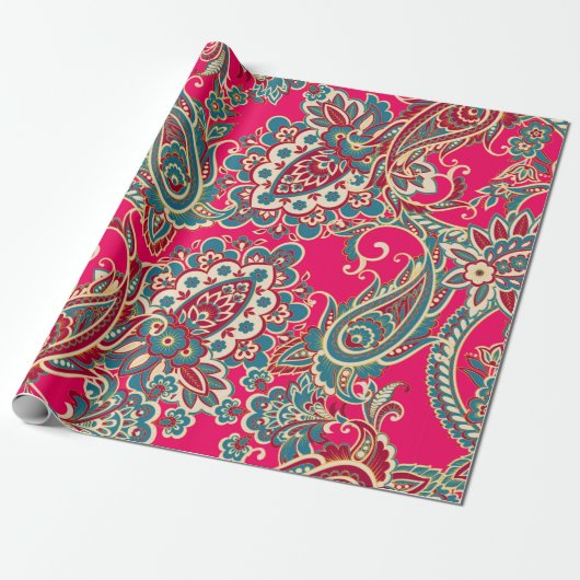 Bloemstof met paisley ornament naadloze paté cadeaupapier (Uitgerold)