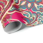 Bloemstof met paisley ornament naadloze paté cadeaupapier (Rol Hoek)