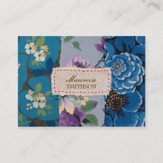 Bloemstof Patchwork (Blauw) Gepersonaliseerd Visitekaartje