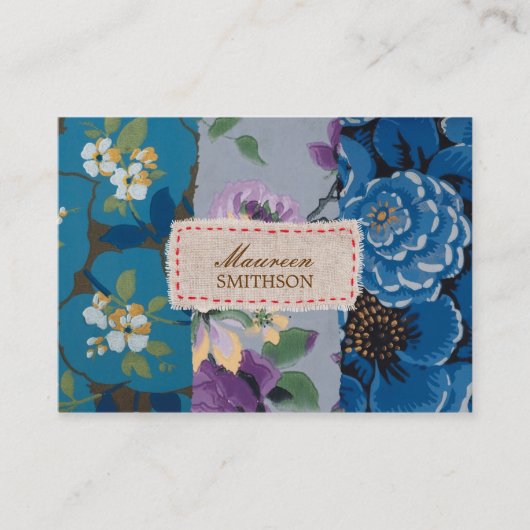 Bloemstof Patchwork (Blauw) Gepersonaliseerd Visitekaartje (Voorkant)