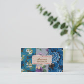 Bloemstof Patchwork (Blauw) Gepersonaliseerd Visitekaartje (Staand voorkant)