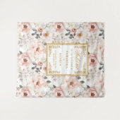 Bloemstof Roze Ivoor Goud Trouwbanner Wandkleed (Voorkant (horizontaal))