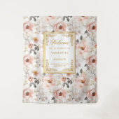 Bloemstof Roze Ivoor Goud Trouwbanner Wandkleed (Voorkant)