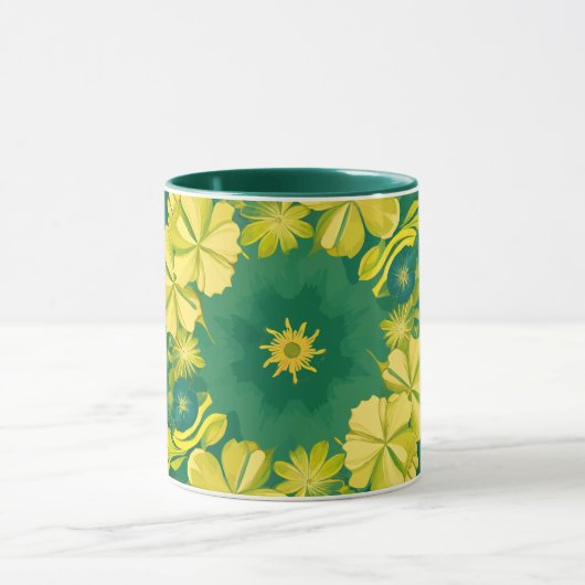 Bloemstraling: Geel & Groen Botanisch Patroon Mok (Midden)