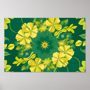 Bloemstraling: Geel & Groen Botanisch Patroon Poster