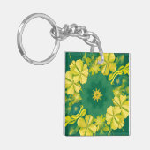 Bloemstraling: Geel & Groen Botanisch Patroon Sleutelhanger (Voorkant Links)