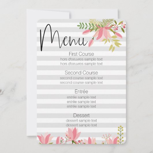 Bloemstreep Bruiloft | Tuinfeest Thema Menu Kaart (Voorkant)