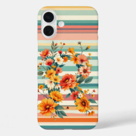 Bloemstrepen Retro (R) iPhone 16 Plus Hoesje