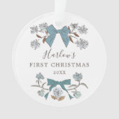 Bloemstriemen Blauwe Baby's Eerste Kerstmis Ornament (voorkant)