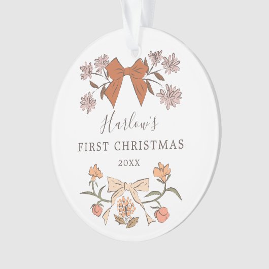 Bloemstrikken Terracotta Baby's eerste kerst Ornament (voorkant)