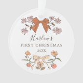 Bloemstrikken Terracotta Baby's eerste kerst Ornament (voorkant)