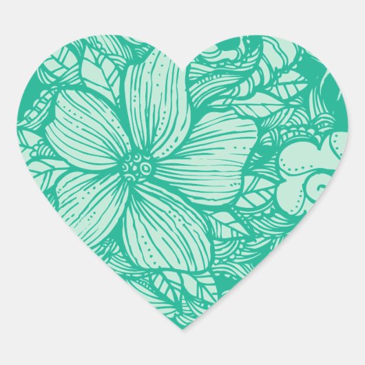 Bloemstroming- Blauwgroen- Hart Sticker (Voorkant)
