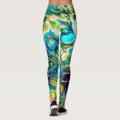 Bloemstroom FRACTAL BATIK Blauwgroen gele blauwe z Leggings (Achterkant)
