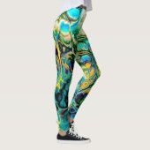 Bloemstroom FRACTAL BATIK Blauwgroen gele zalm Leggings (Rechts)