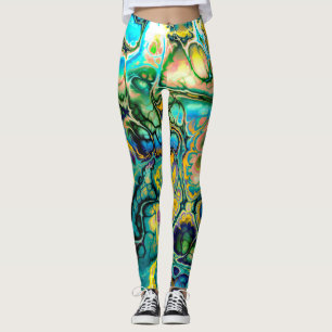 Bloemstroom FRACTAL BATIK Blauwgroen gele zalm Leggings