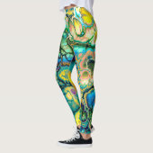 Bloemstroom FRACTAL BATIK Blauwgroen gele zalm Leggings (Links)