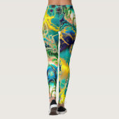 Bloemstroom FRACTAL BATIK Blauwgroen gele zalm Leggings (Achterkant)
