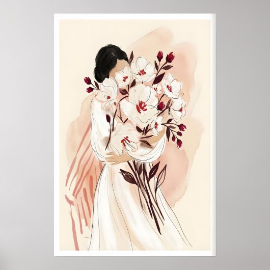 Bloemstuk Afdruk Overgroot Waterverf Bloesems Poster (Voorkant)
