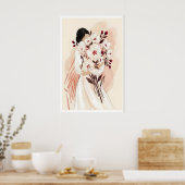 Bloemstuk Afdruk Overgroot Waterverf Bloesems Poster (Keuken)