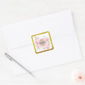 Bloemstuk "Beste moeder ooit"– Roze rozen & goud Vierkante Sticker (Envelop)