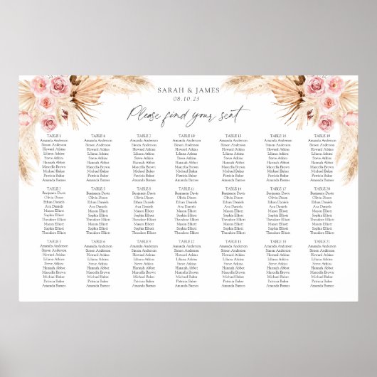 Bloemstuk bruiloft zitplaatsenkaart per tafelnumme poster (Voorkant)