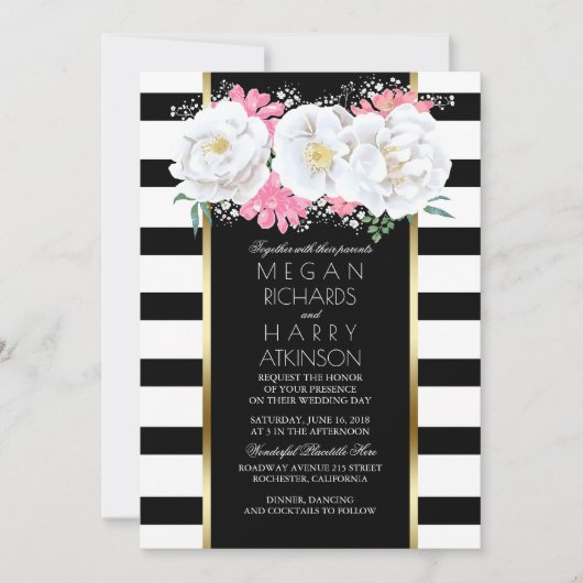  Bloemstuk Goud Wit Zwart Huwelijk Kaart (Voorkant)