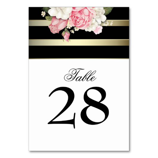  Bloemstuk Goud Zwart Witte Strepen Trouwen Kaart (Voorkant)