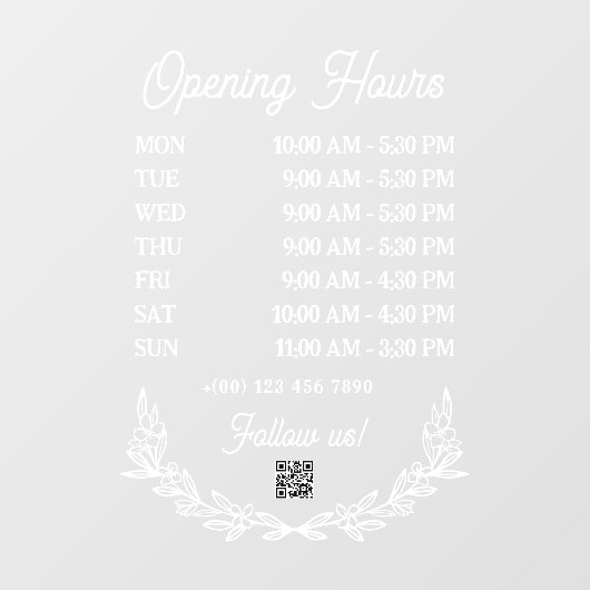 Bloemstuk halve krans openingstijden QR-code Raamsticker (Vel)