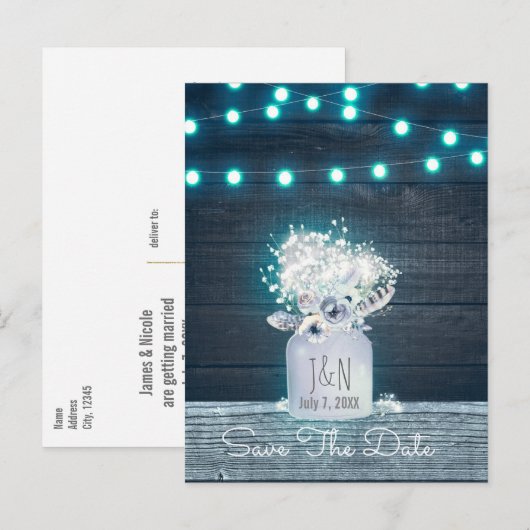 Bloemstuk in Metselpot Blauw Licht Landelijk Bewaa Aankondigingskaart (Voorkant / Achterkant)