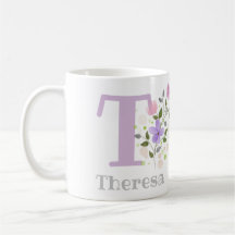 Bloemstuk koffiemok met de naam Theresa