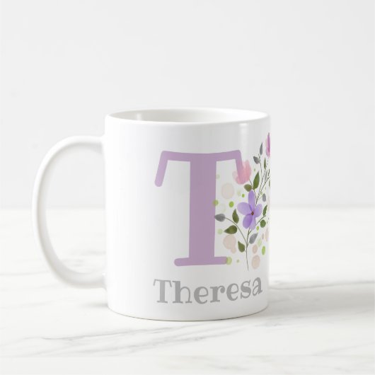 Bloemstuk koffiemok met de naam Theresa (Links)