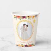 Bloemstuk koppel foto beige Chinese bruiloft Papieren Bekers (Voorkant)