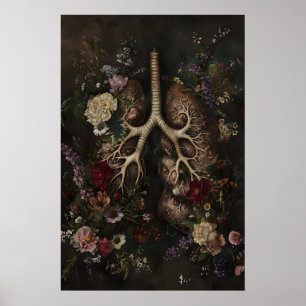 Bloemstuk Longen Anatomie Print, Vintage Gotische  Poster