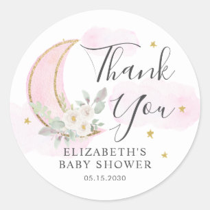 Bloemstuk Maanroze Baby Shower Dankjewel Ronde Sticker